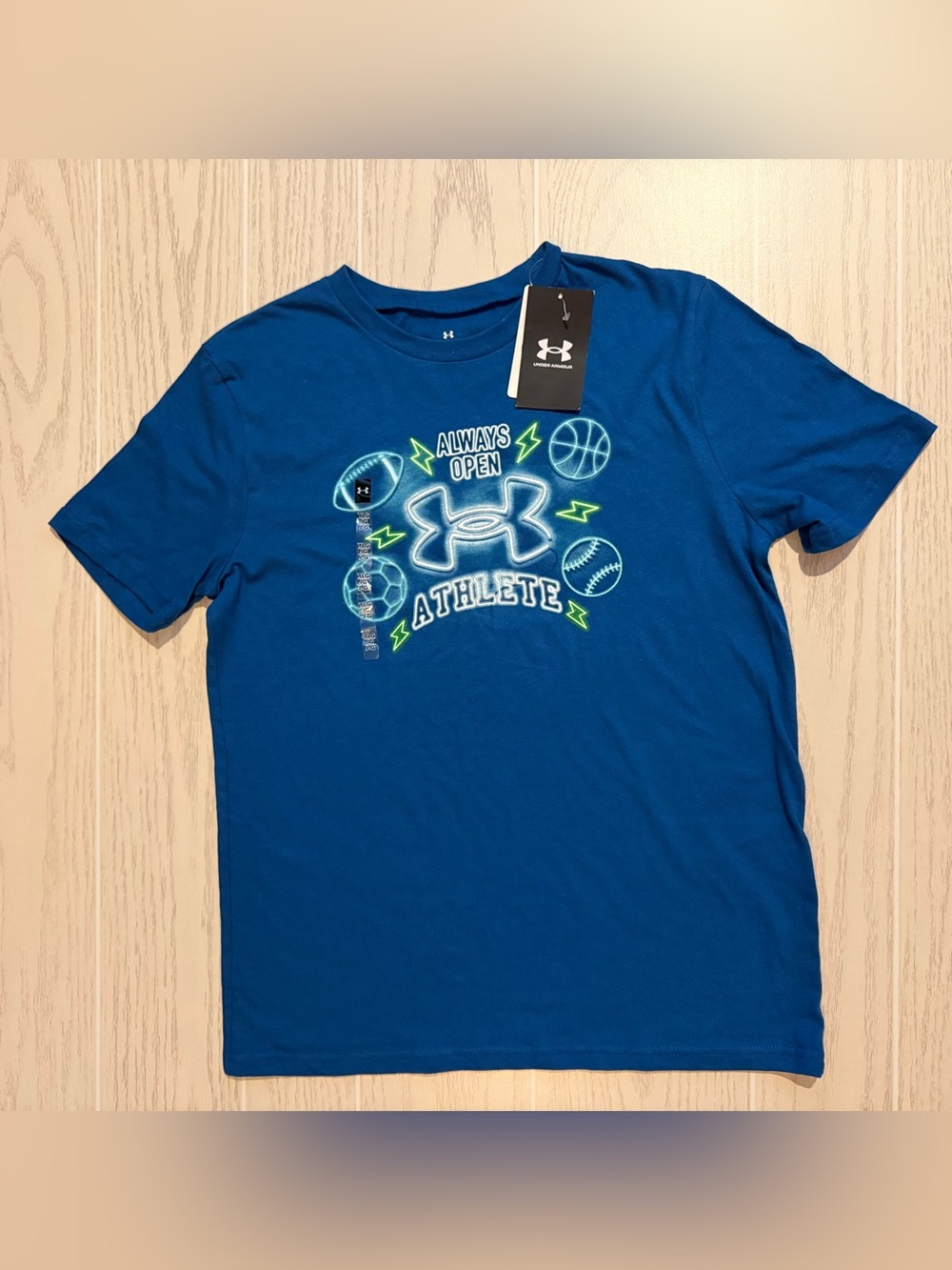 Under Armour Boys YLG Large Blue Always Open Athlete Sports Graphic T-Shirt
